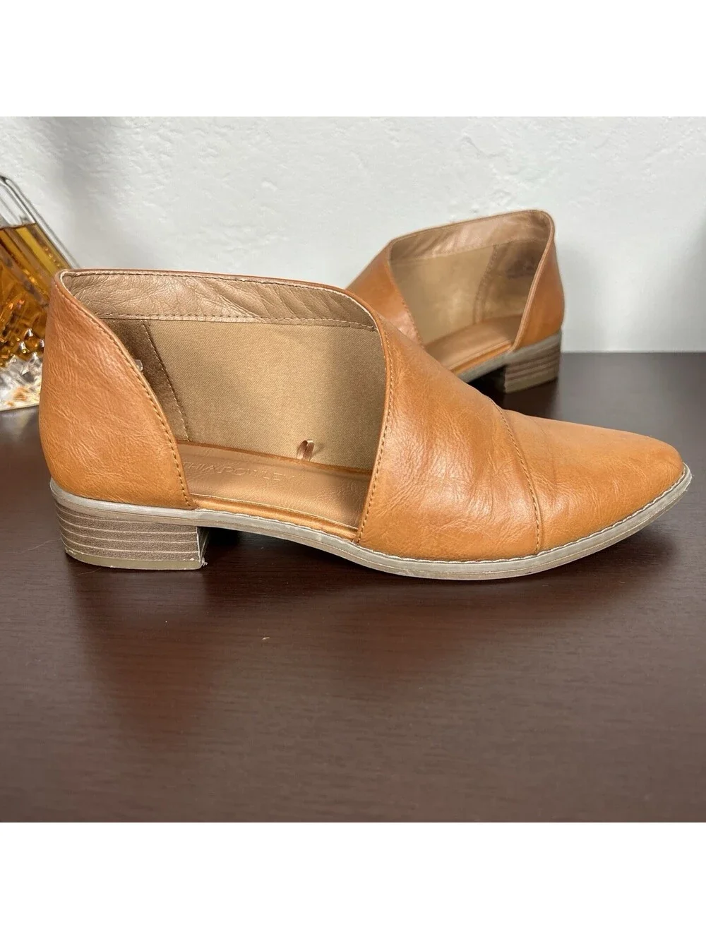 CYNTHIA ROWLEY Eddie Brown Low Cut BOOTIE Faux Leather SIZE 8 Chunky Heel